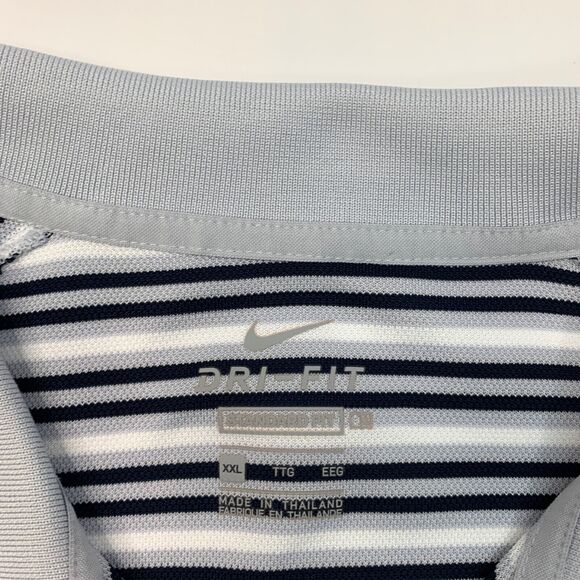 Nike Shirt Men 2XL XXL Gray Navy Striped Dry Victory Polo Flat Seam Knit Dri Fit - Picture 4 of 12